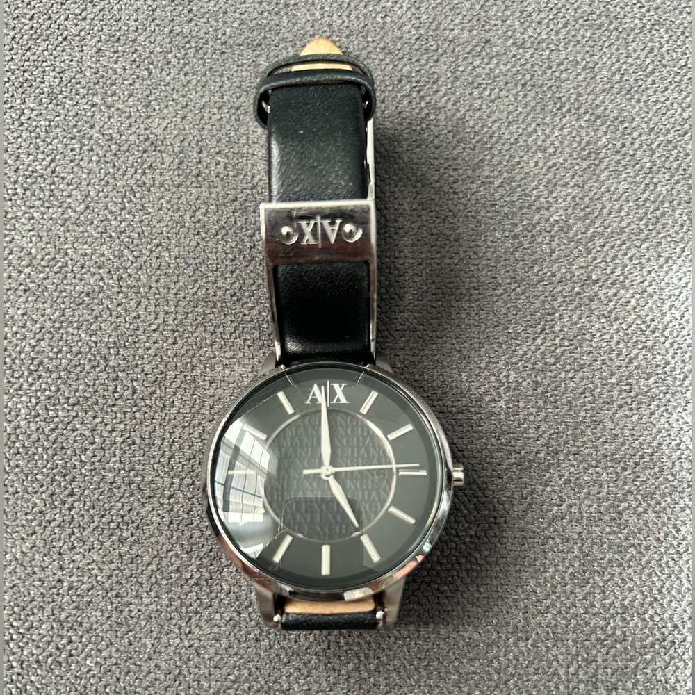 Armani Exchange Black Band Genuine Leather Stainless Steel watch